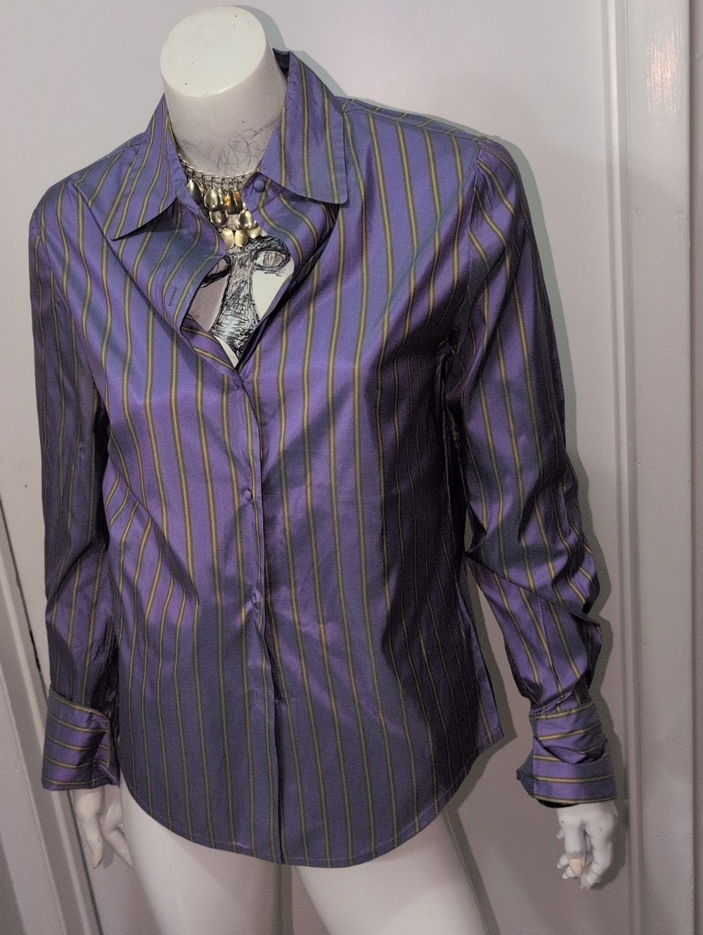 Carlisle Ladies Purple And Gold Button Up Top